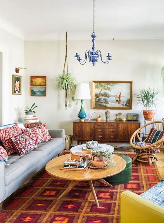 using retro-style rug for the living room.