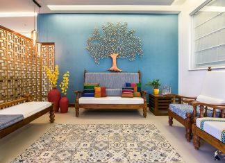 Low Budget Indian Living Room Interior with Bright Color Concept low budget indian living room interior