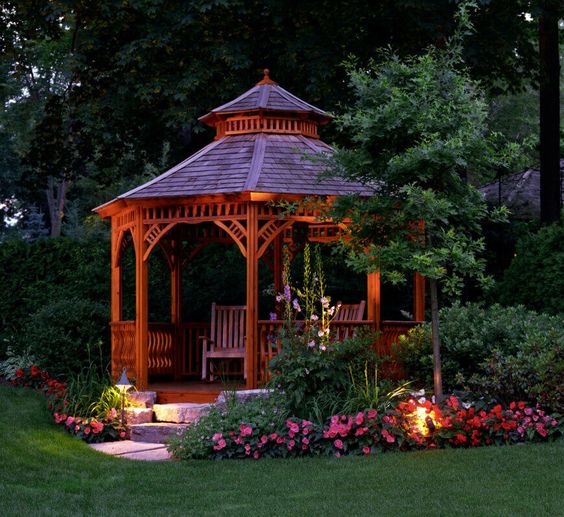 wooden gazebo with flowers