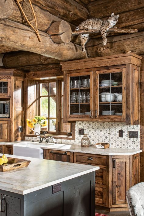 log rustic kitchen