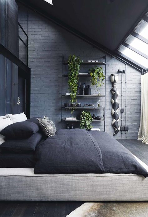 monochrome industrial bedroom