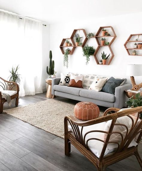 scandinavian living room with wall decoration