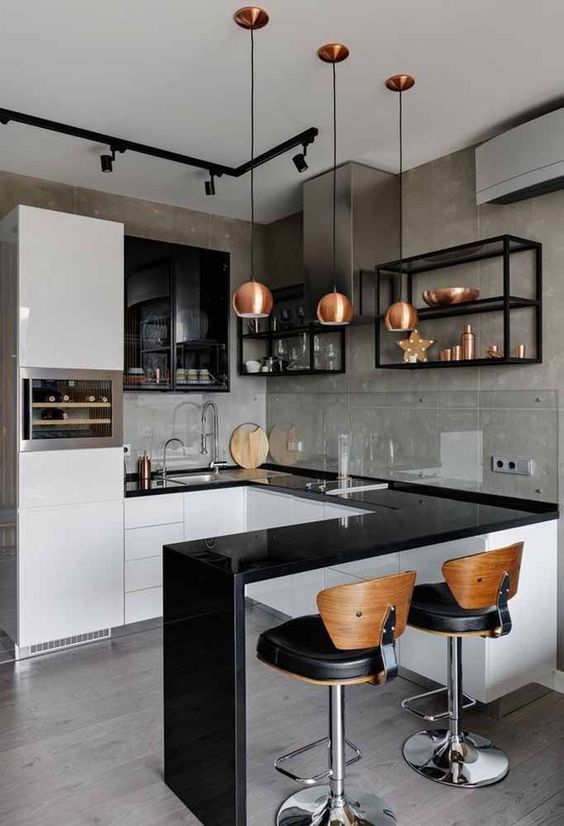 black table bar in adorable kitchen