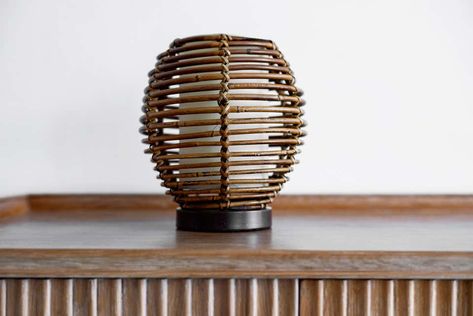 French Rattan Table Lamp