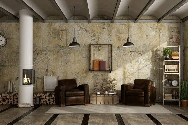 Grunge Interior Style Living Room with Fireplace