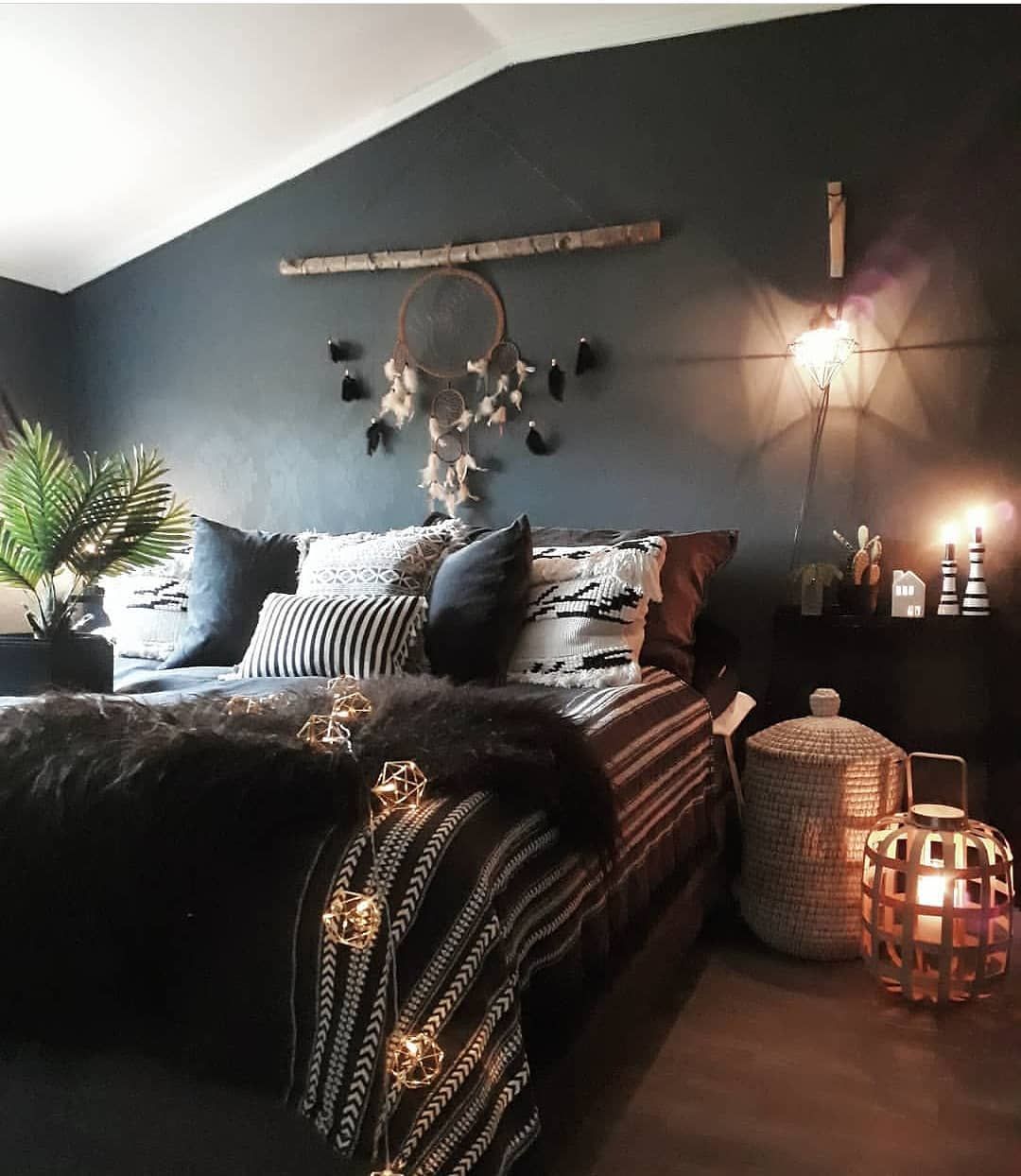 Black Bohemian Bedroom Design