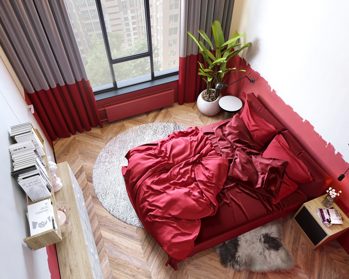Bedroom with Red Bedding