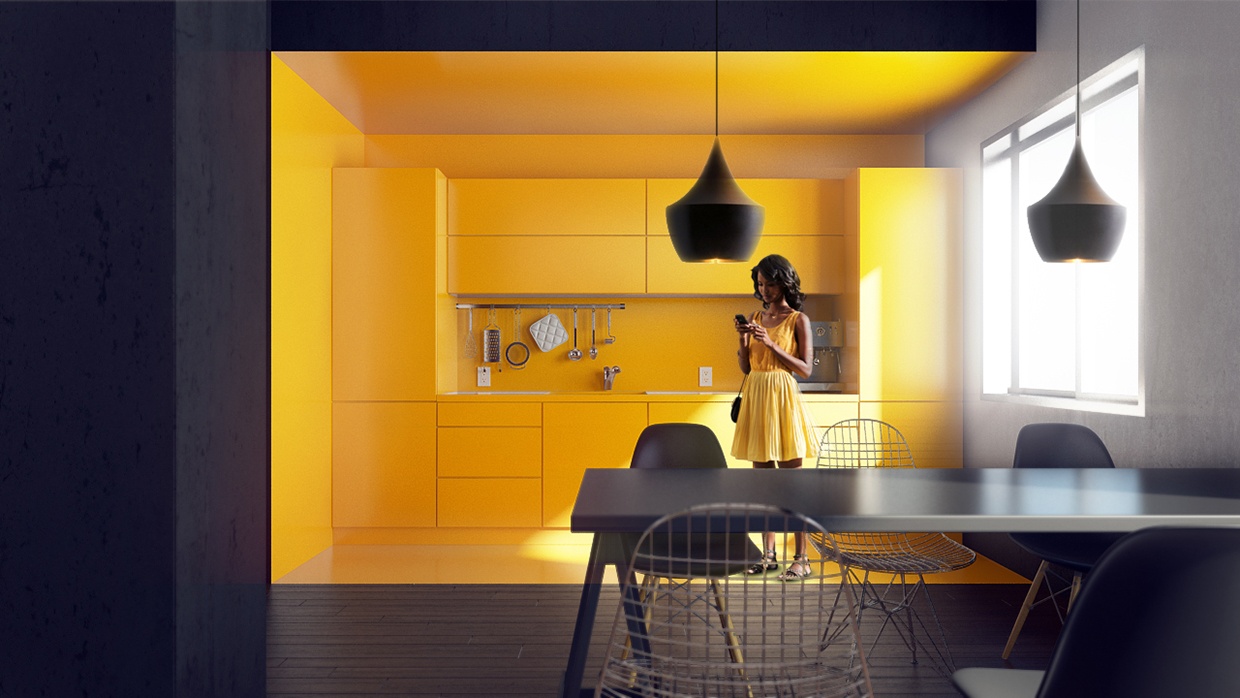 Yellow and Black Single Wall Kitchen