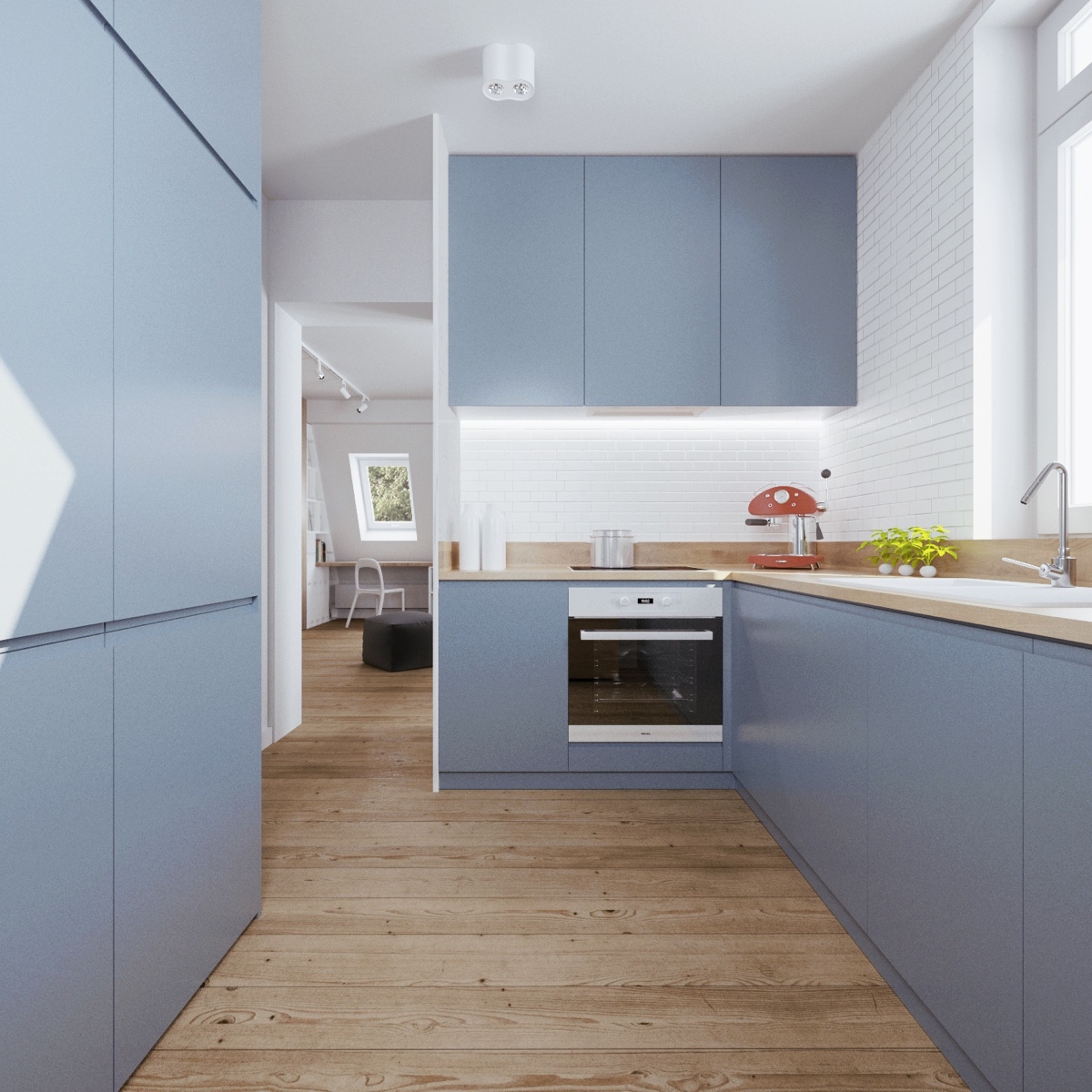 Minimalist Blue And White Kitchen
