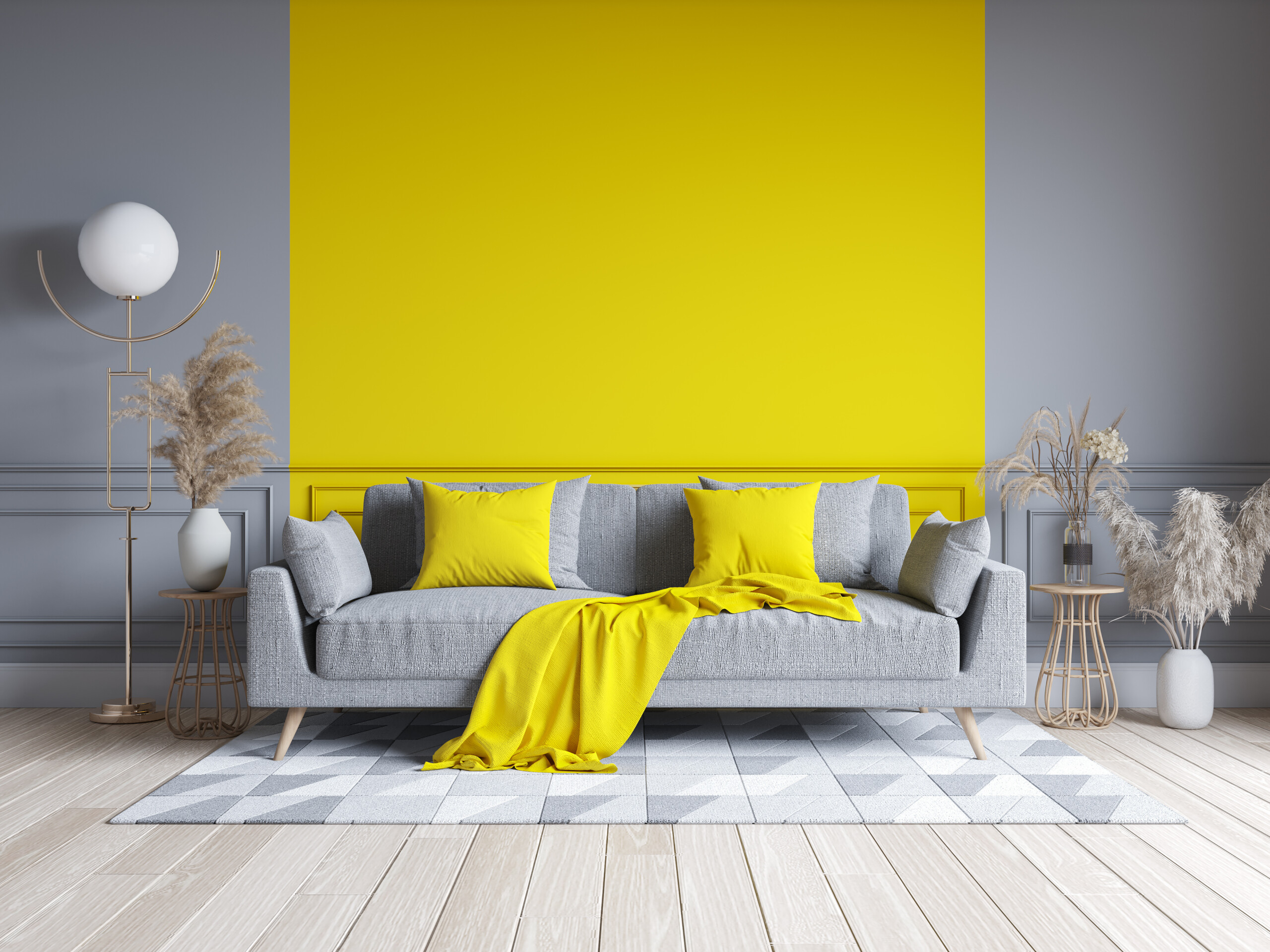 Yellow and Gray Colors for the Living Room