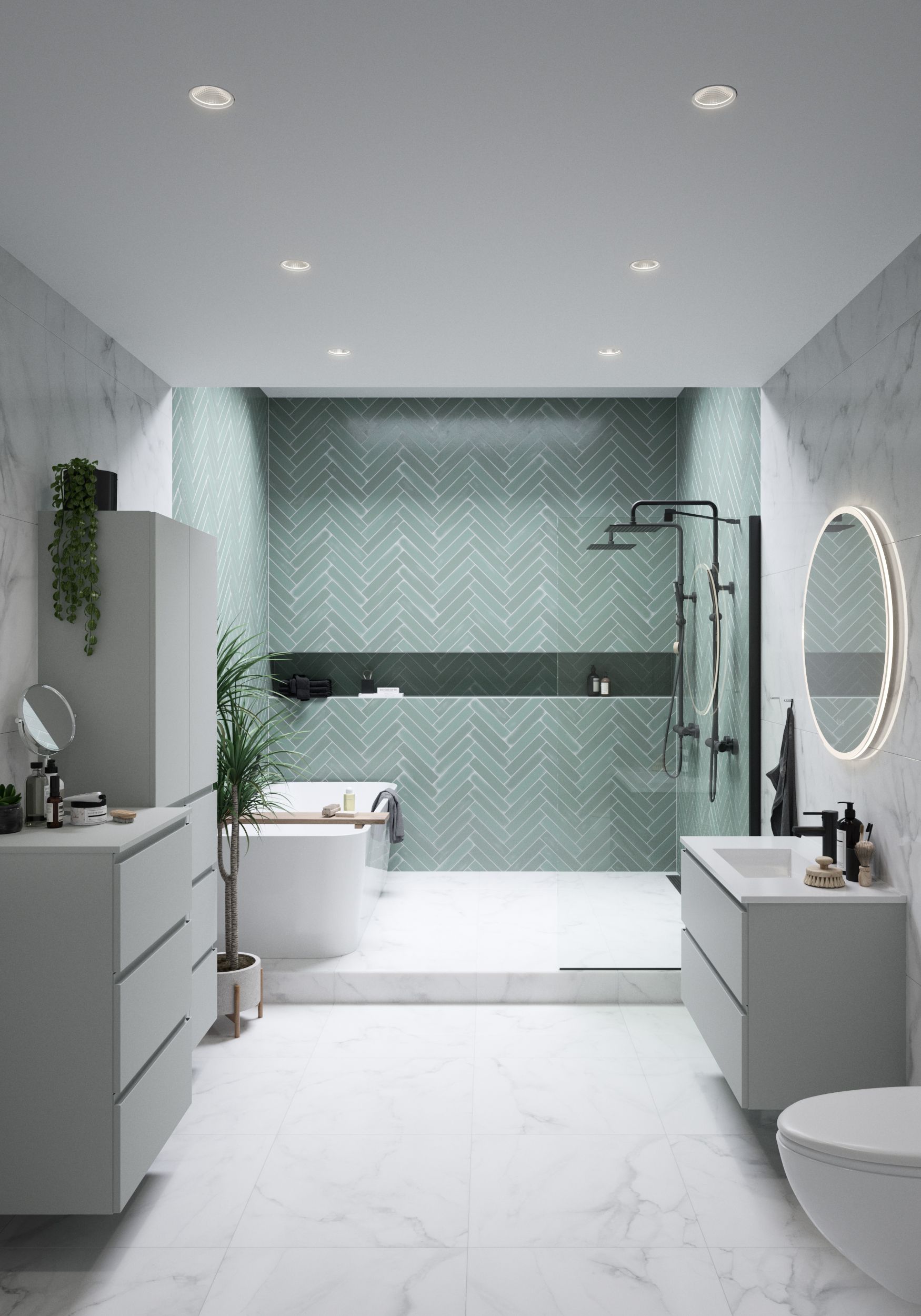 Stunning Bathroom with Marble Wall