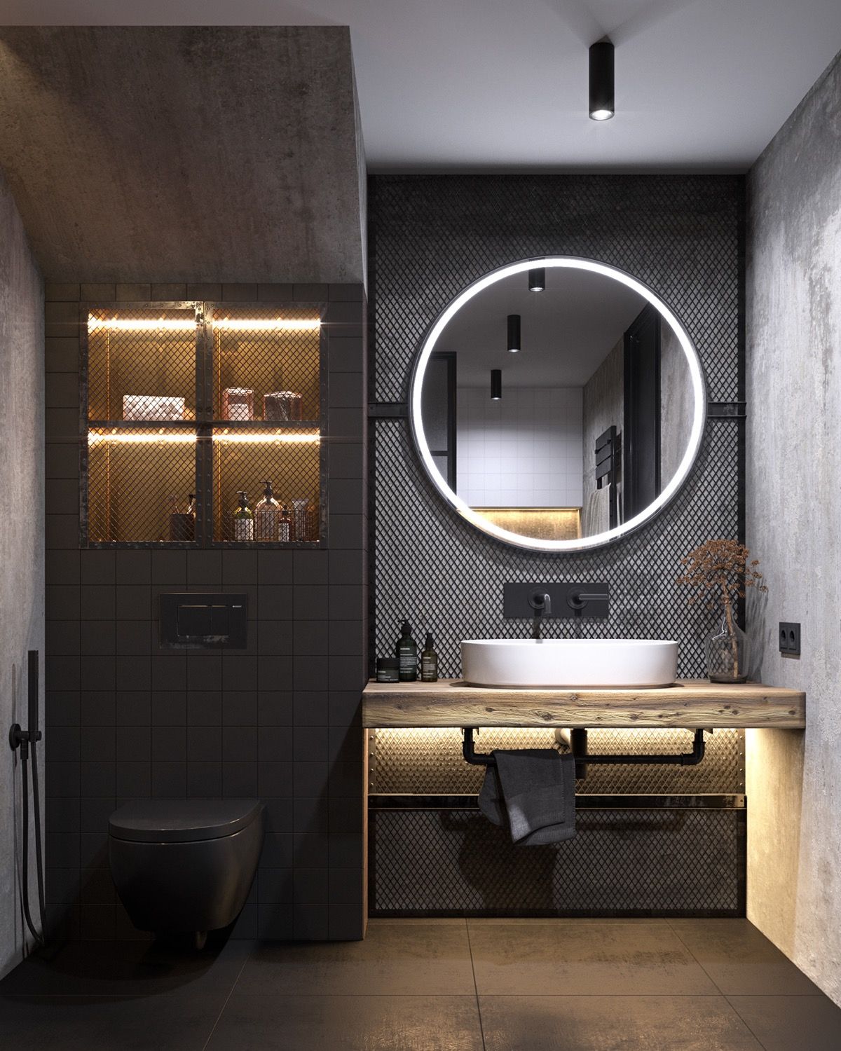 An Elegant Bathroom with Dramatic Light