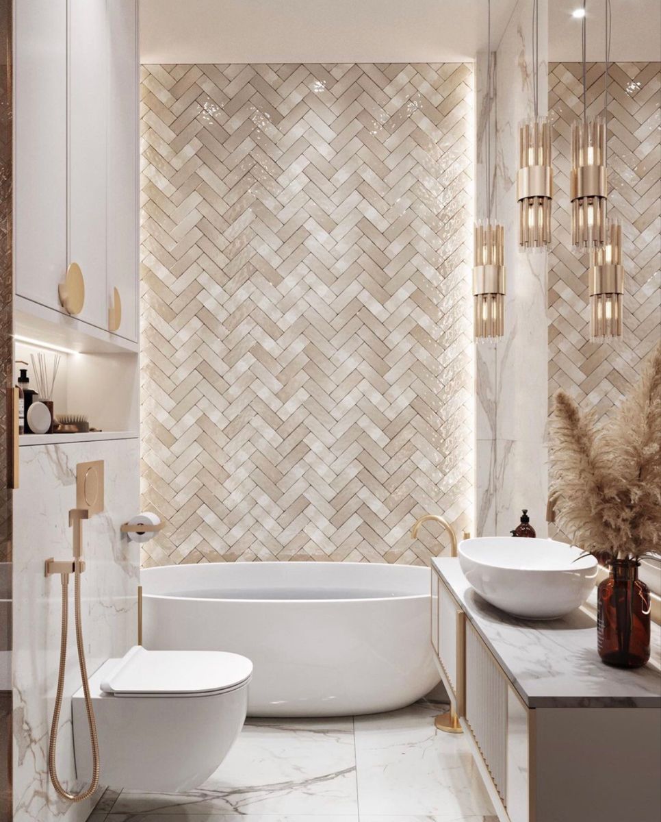Glamour Bathroom with Herringbone Tiles