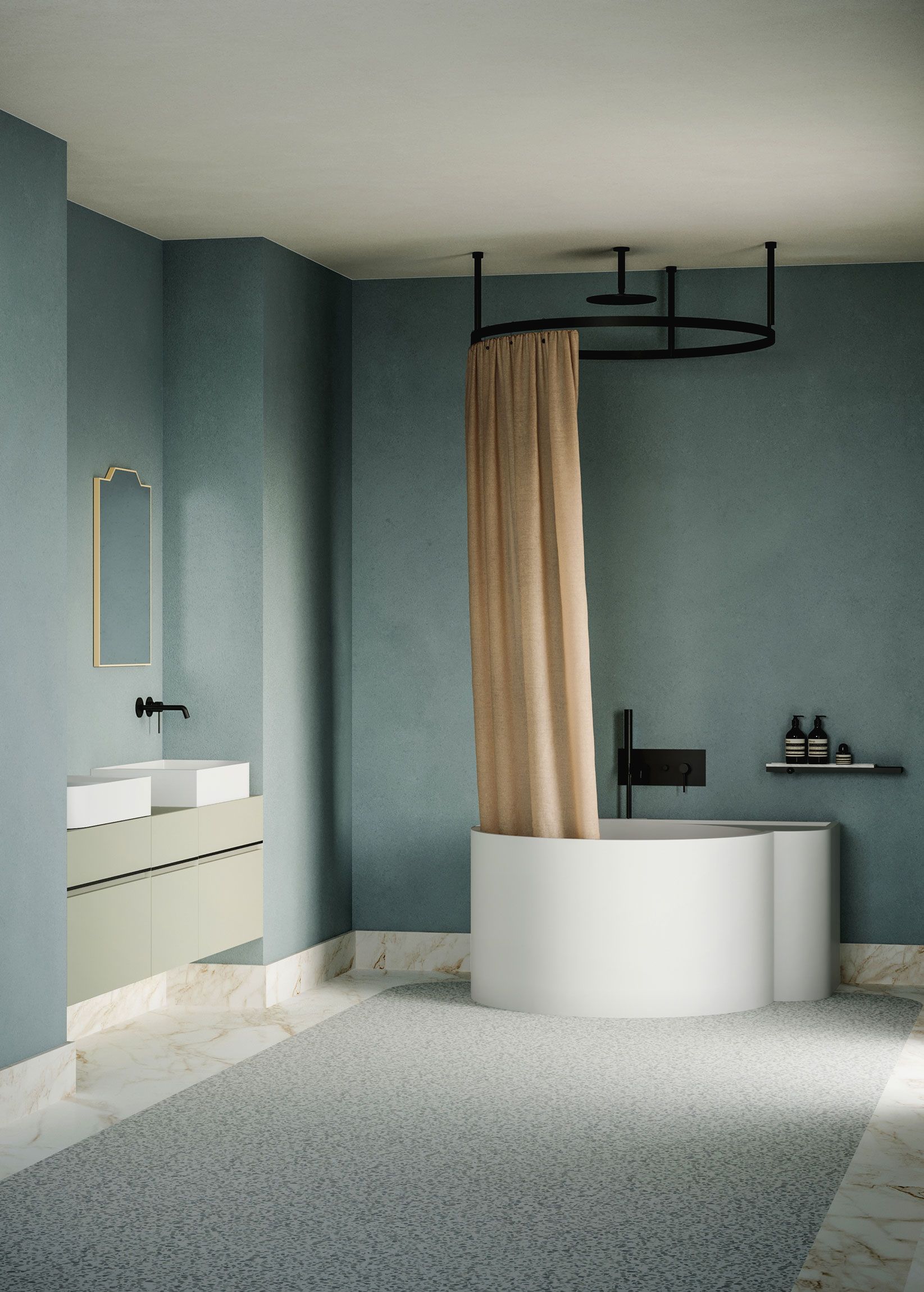 Round Bathtub with Shower Curtain