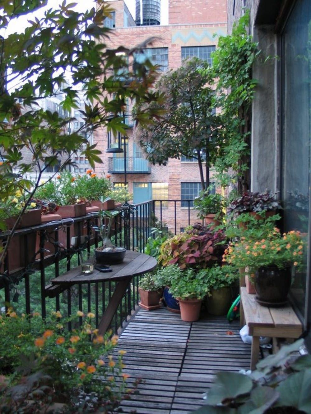 Balcony with Colorful Flowers and Trees