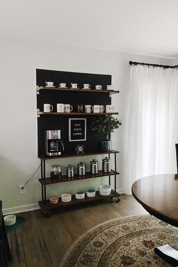A Roller Wooden Shelf for Your Industrial Coffee Nook