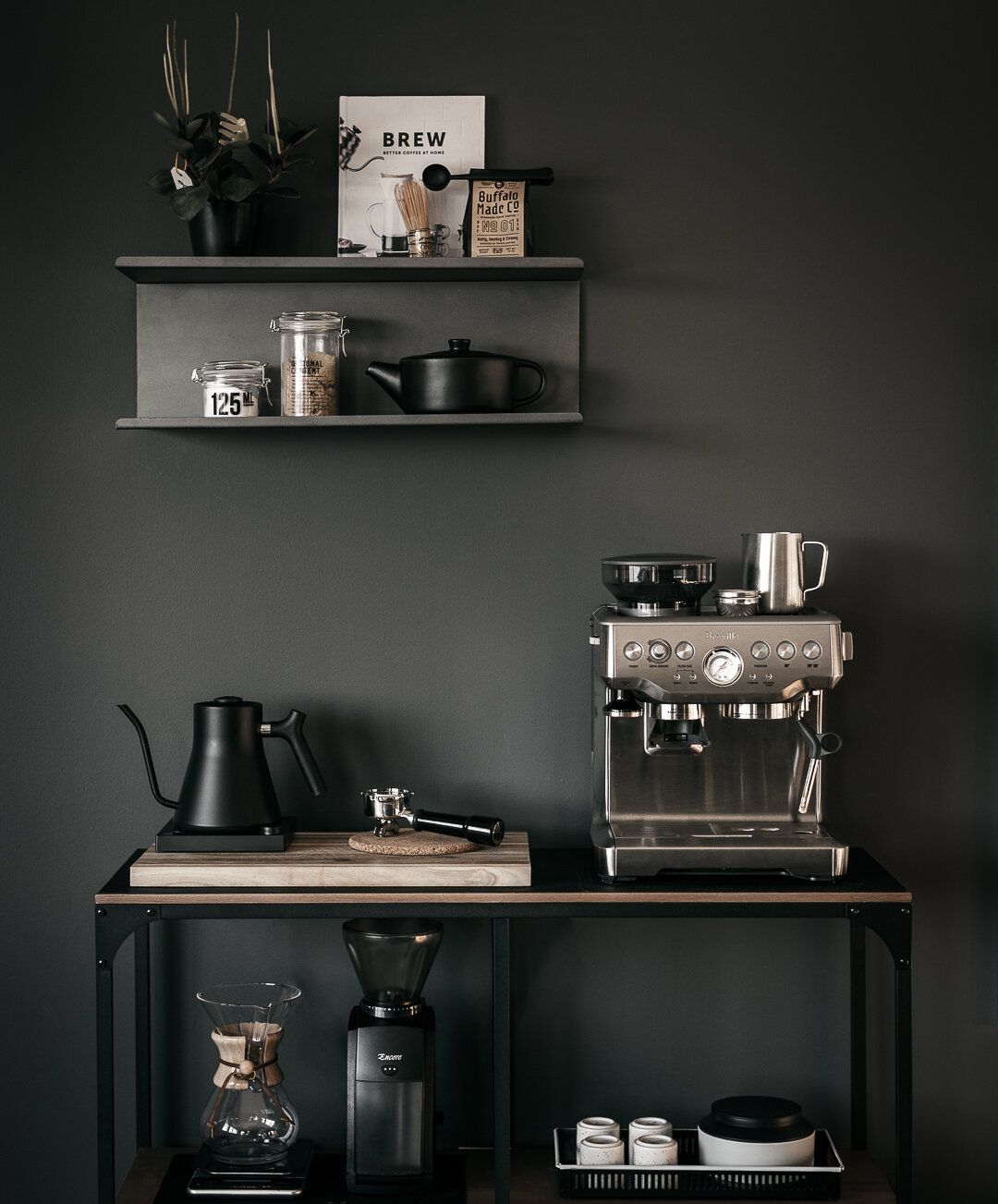 Industrial Coffee Nook in A Black Room