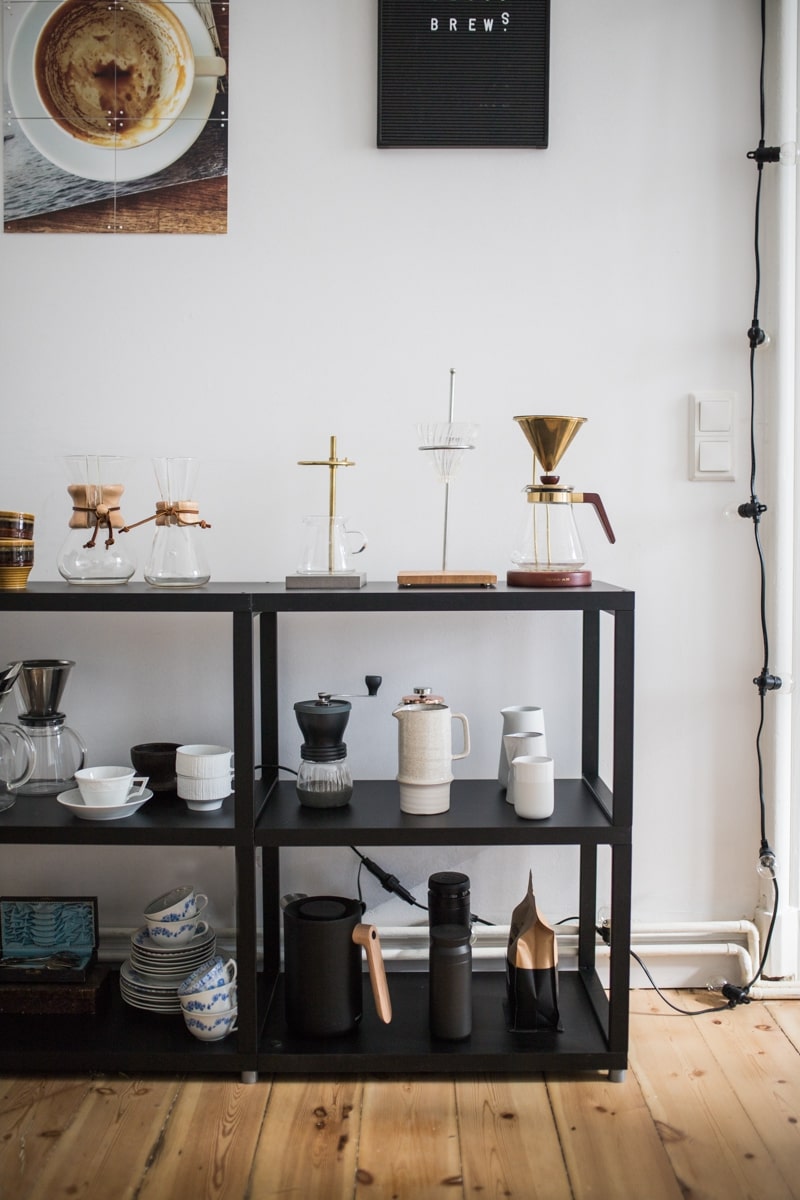 Industrial Coffee Nook with A Black Shelf