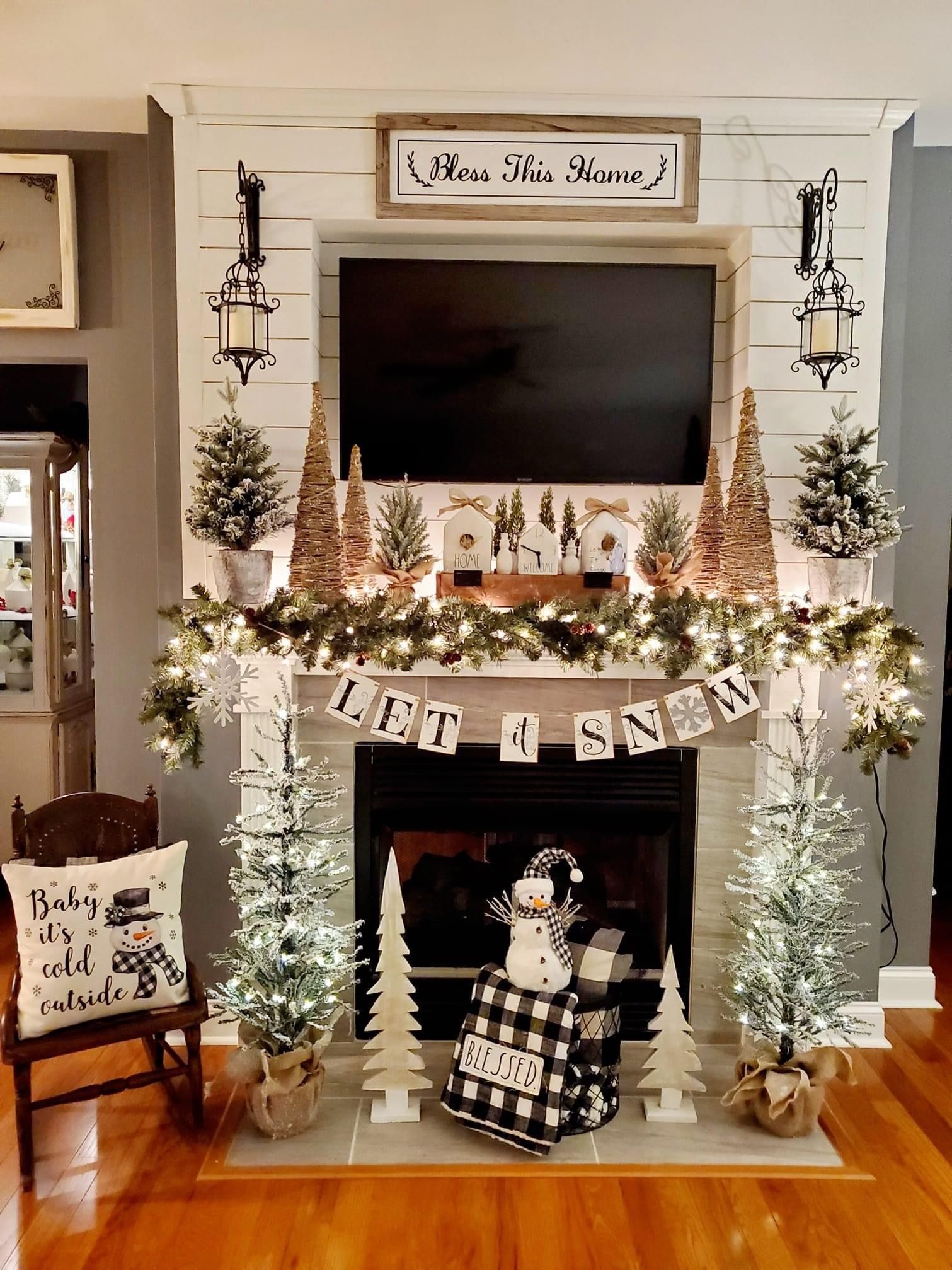 Snowy Theme for Christmas Fireplace