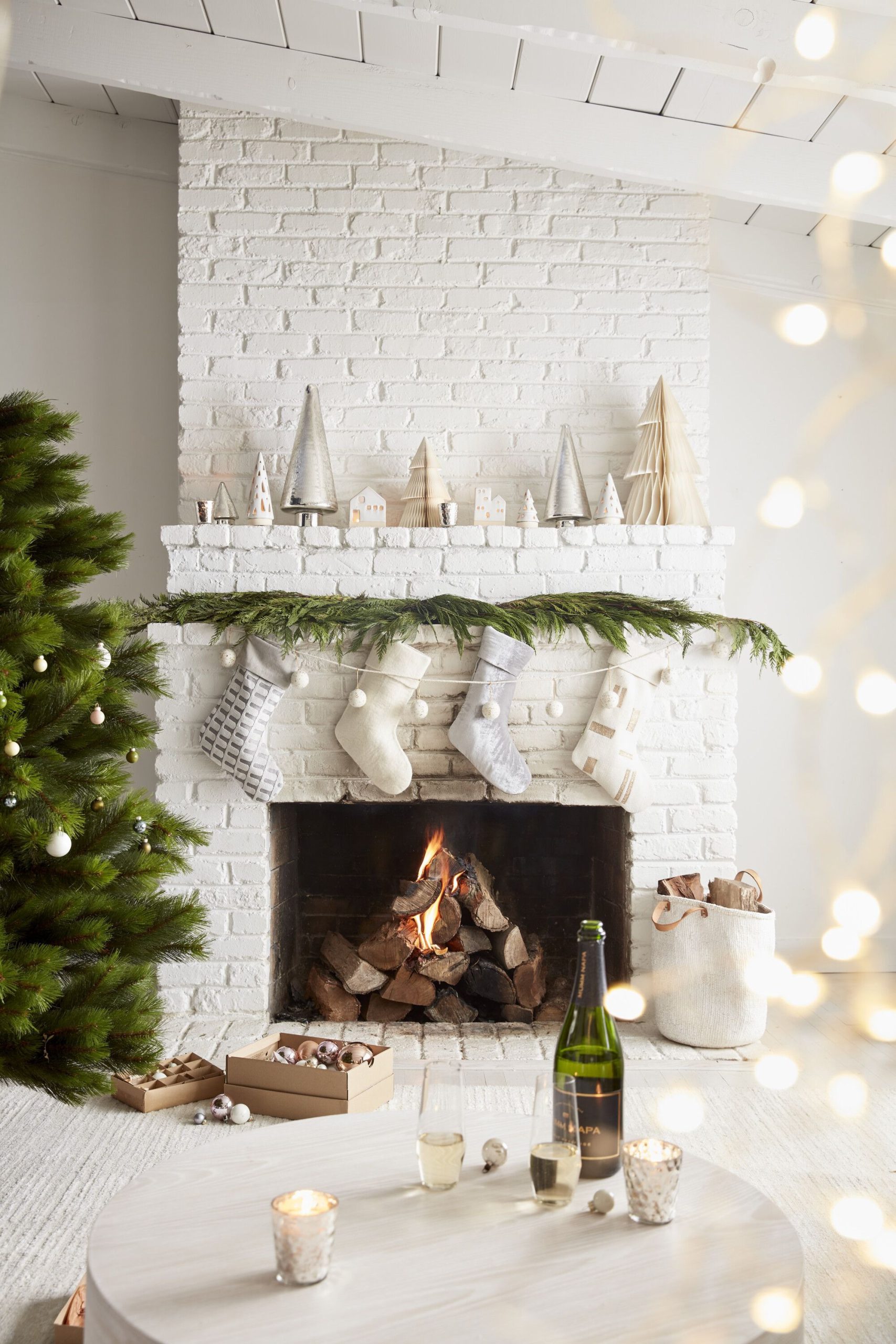Winter Decoration for Christmas Fireplace