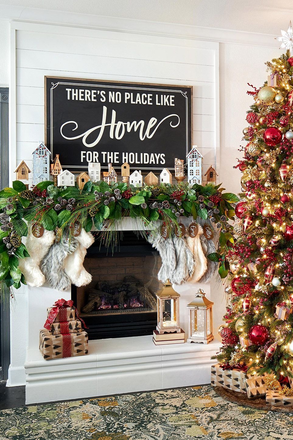 Colorful Ornaments for Christmas Fireplace