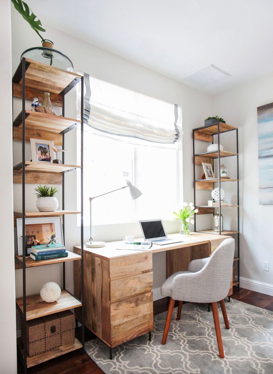 Raw Wood as Table and Bookshelves