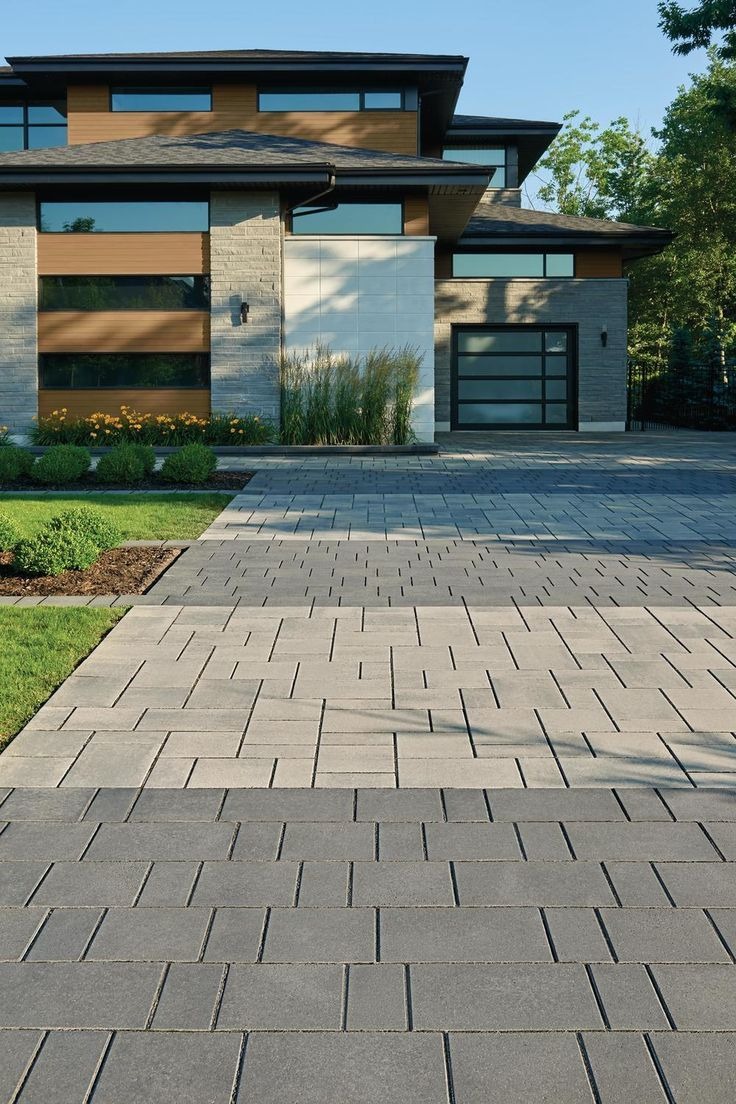 Grey-White Pavers for A Large Driveway